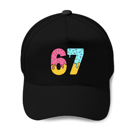 Six Seven Meme Ice Cream Drip Waffle Cone Funny 67 Baseball Caps
