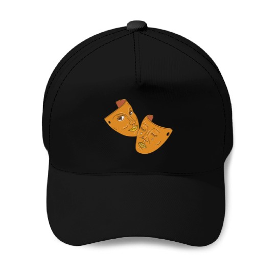 Theater Mask Comedy and Tragedy Mono Line Baseball Caps