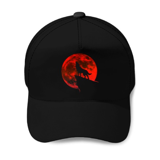 Howling wolf full blood moon space galaxy gift dog Baseball Caps