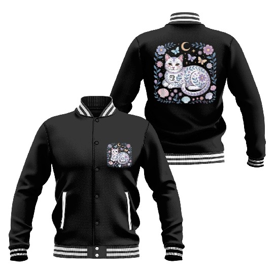 Cancer Zodiac Cat Mystical Art Baseball Jackets