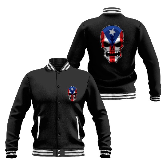 Puerto Rican Skull - Puerto Rico Pride Flag Baseball Jackets