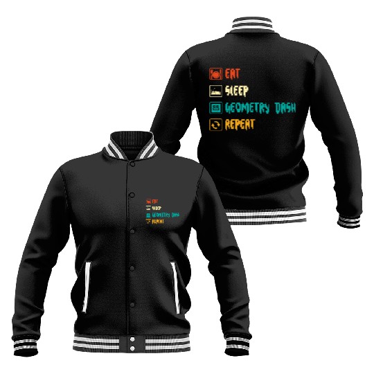 Eat sleep geometry dash repeat retro Jumper Repeat Baseball Jackets