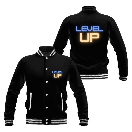 Black Level Up Neon Typography Baseball Jackets