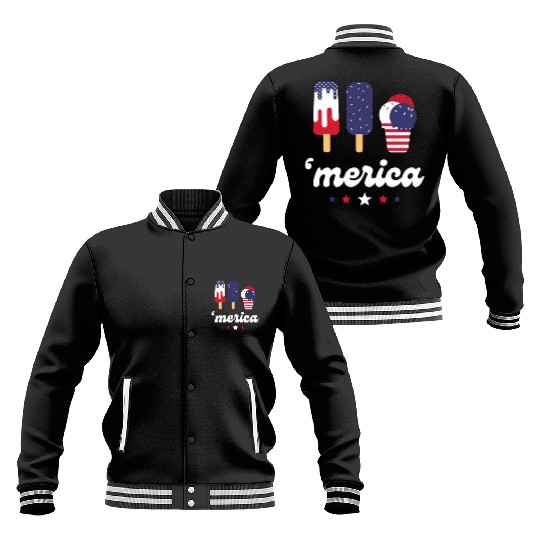Ice Cream Patriotic Popsicles US Flag Merica Baseball Jackets