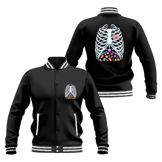 Funny Candy Skeleton Rib Cage Halloween Costume Baseball Jackets