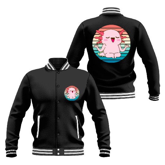 Adorable Meditating Axolotl Retro Sunset Baseball Jackets