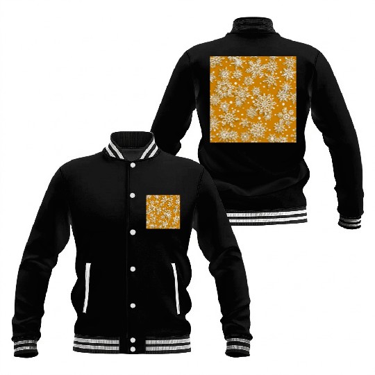 Orange Snowflakes Pattern Baseball Jackets