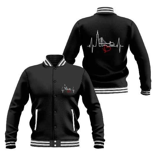 San Francisco Skyline Heartbeat California Lover Baseball Jackets