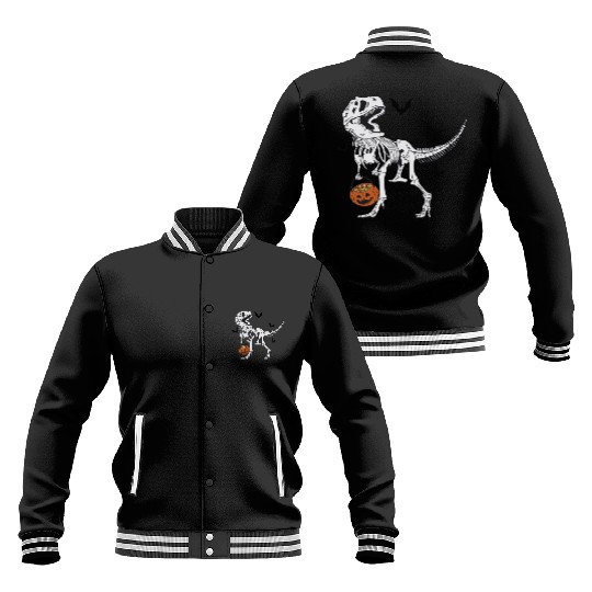 Skeleton T Rex & Pumpkin - Halloween Baseball Jackets