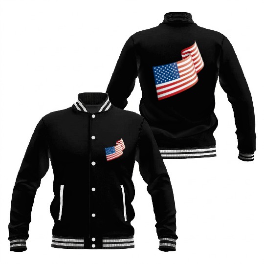USA Flag In The Wind Baseball Jackets
