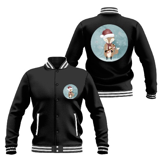 cute fox for Christmas with candy cane Baseball Jackets