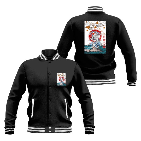 Great Wave off Kanagawa Japanese Blossom Koi Fish Baseball Jackets