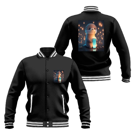 Kawaii Otter Pet Otter Drinking Boba Tea Baseball Jackets