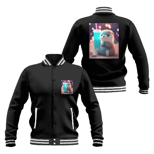 Kawaii Otter Pet Otter Drinking Boba Tea Baseball Jackets