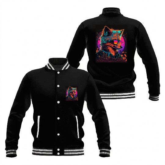 Retro Futuristic Synthwave Fox Baseball Jackets