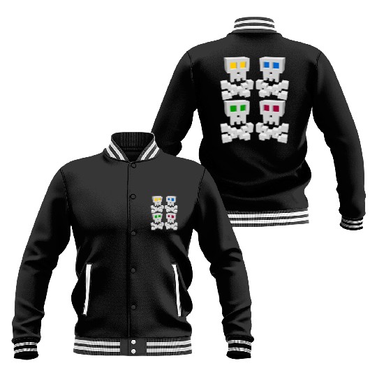 8-bit Pixel Pop Art Style Pirate Flag Skulls Baseball Jackets
