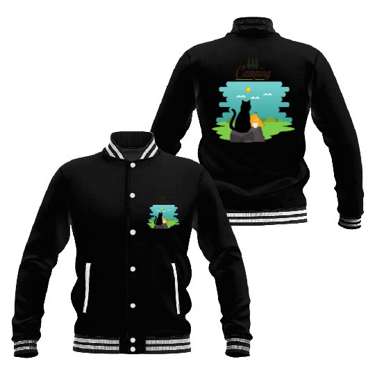 Cute cat, wild life, camping, coffee Baseball Jackets