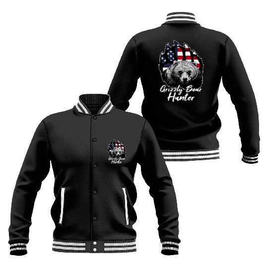 US Flag Grizzly Bear Hunting Patriotic Hunters Baseball Jackets