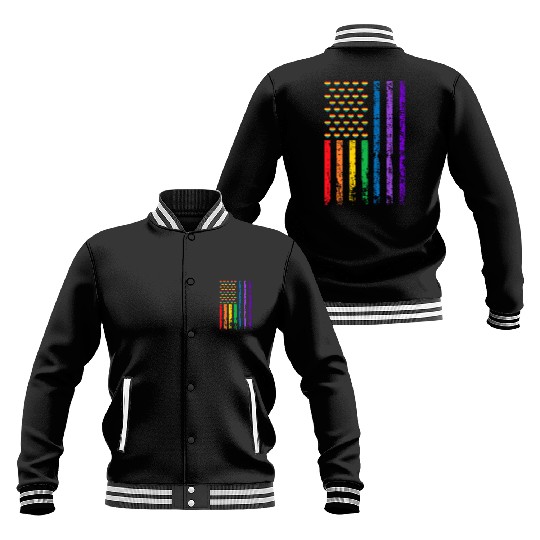 American Flag Rainbow Heart Decor LGBT Pride Month Baseball Jackets