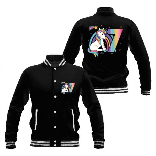 7th birthday Girls Unicorn Baseball Jackets