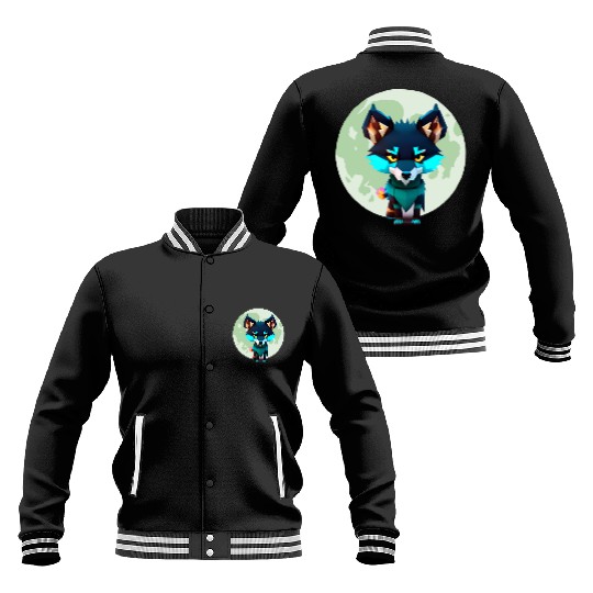 Cute Wolf Moon Graphic Baseball Jackets