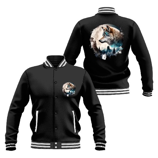 Wolf Moonlight Forest Wild Werewolf Watercolor Baseball Jackets