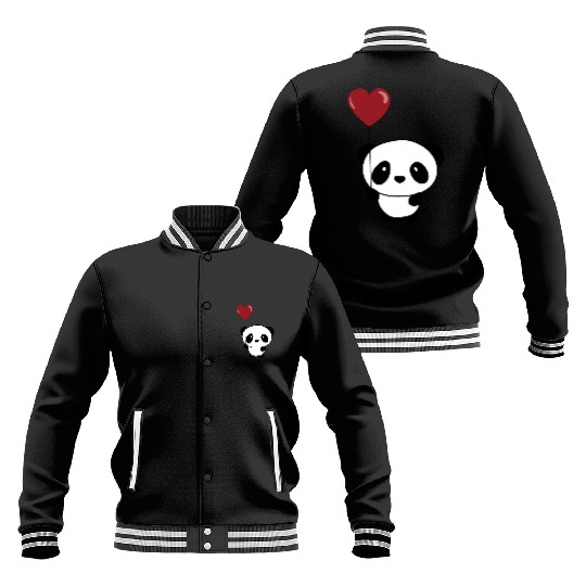 Cute Chibi Panda Valentine Balloon Heart Baseball Jackets
