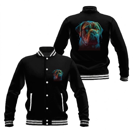 AI-Generated Dogue de Bordeaux Neon Art Baseball Jackets