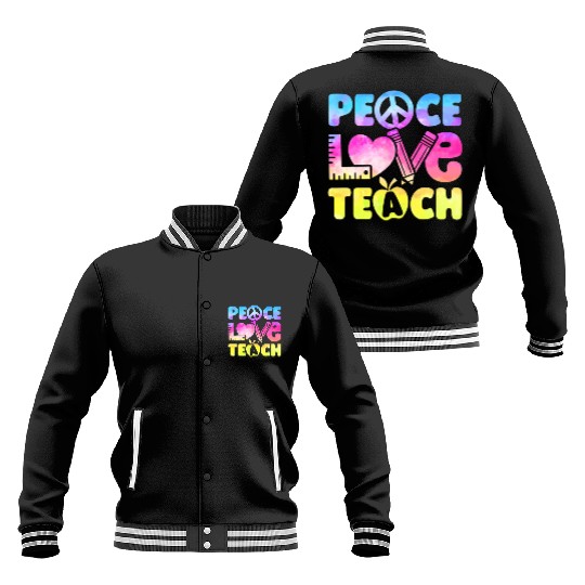 Teacher Peace Love Teach First Day Back To School Baseball Jackets