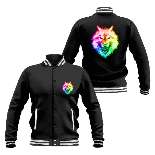 Bright Colorful Wolf Head – Rainbow Howling Wolf F Baseball Jackets