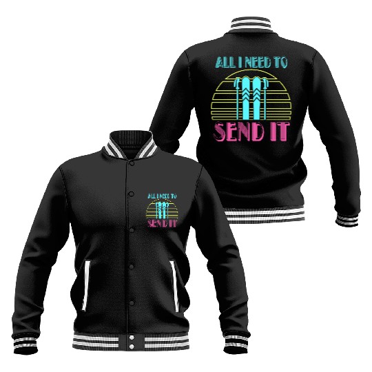 Retro Neon Send It Skiing Freestyle Skiers Ski Baseball Jackets