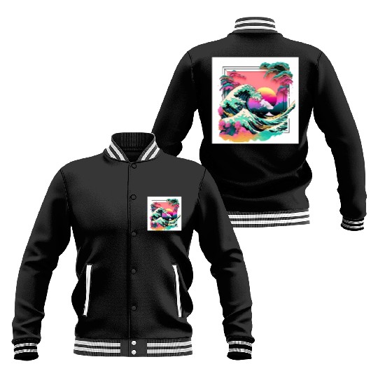 Vaperwave Aesthetic Glitch Great Wave Retrowave Baseball Jackets