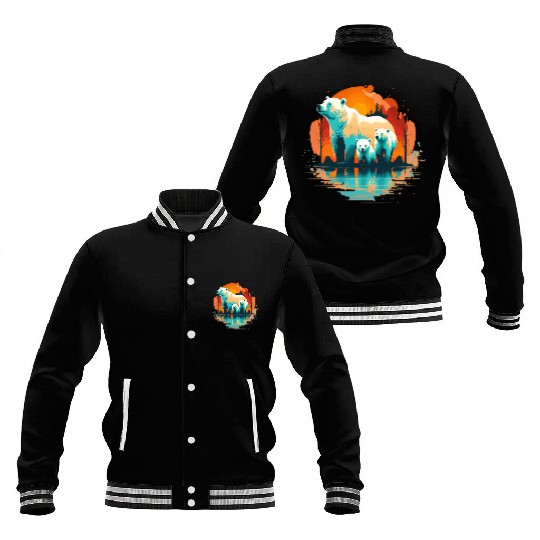 Polar Bear with cubs, Snow Spectrum Baseball Jackets