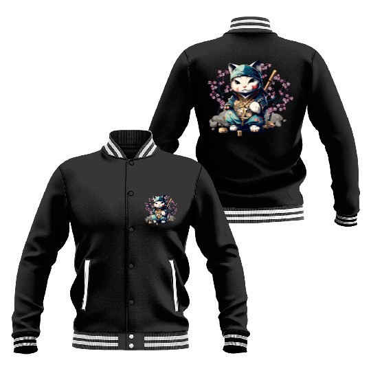 Samurai Cat Anime Kawaii Japanese Style Baseball Jackets