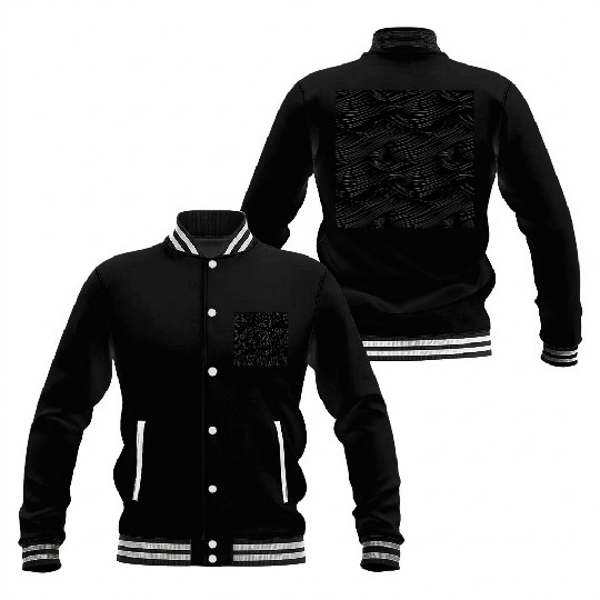 Monochrome Elegance: White Abstract Lines on Black Baseball Jackets