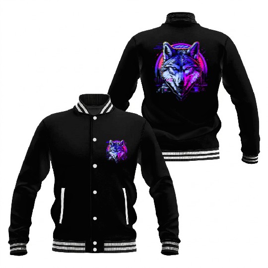 Retro Rhythm Wolf Baseball Jackets