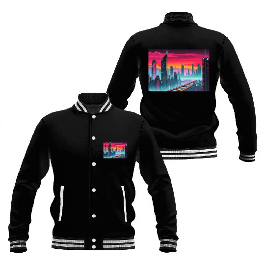 Cyberpunk Cityscape Baseball Jackets