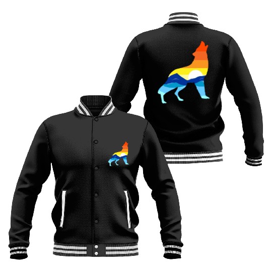 Camping Hiking Retro Mountains Outdoors Camp Wolf Baseball Jackets