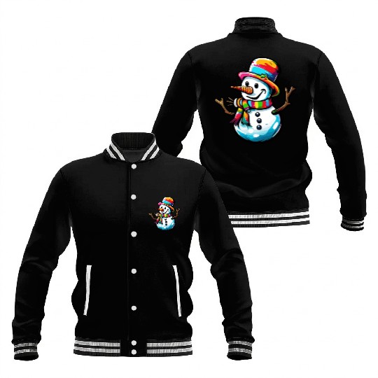 Snowman / Winter / Snowflake / White / Frosti Baseball Jackets