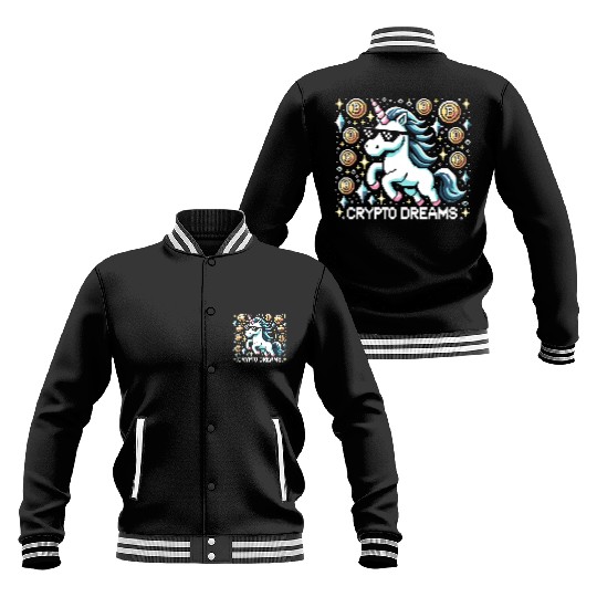 Crypto Dreams - 8-bit Unicorn Amidst Digital Coins Baseball Jackets