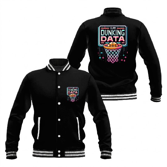 Slam Dunking Data - Retro 8-bit Basketball Hoop Baseball Jackets