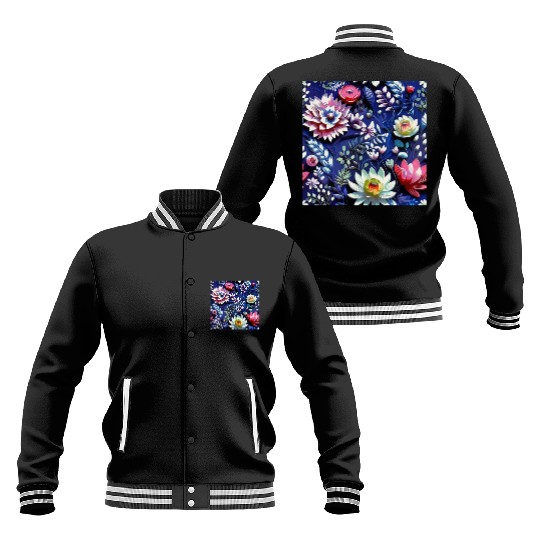 Midnight Floralscape Baseball Jackets
