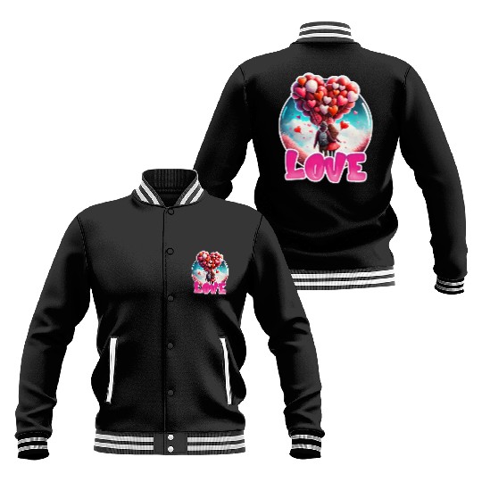 Retro Cute Couples with Heart Balloons Baseball Jackets