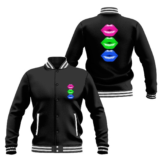3 Kissing Lips Neon Colors Baseball Jackets