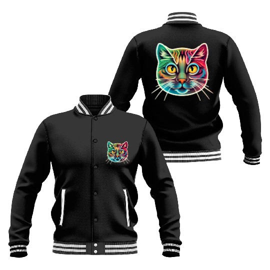 cat face neon design Baseball Jackets