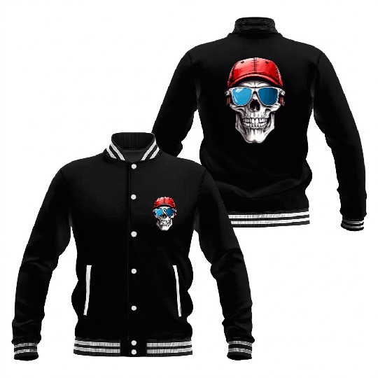 Skull Sunglasses and Baseball Cap Baseball Jackets Design