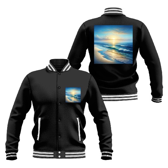 Serene Seaside Sunrise Baseball Jackets