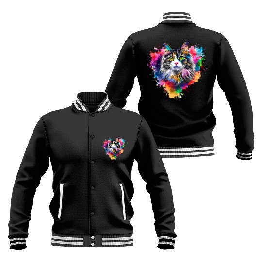 Colorburst Whiskers Rainbow Heart Baseball Jackets