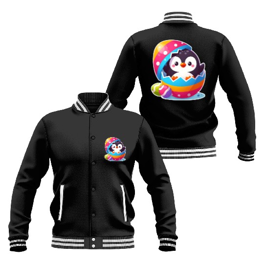 Penguin hatches from colorful Easter egg Baseball Jackets