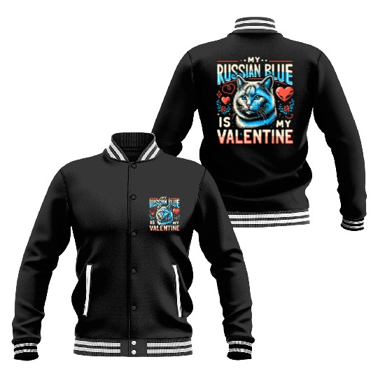 Russian Blue Cat Love Cute Valentine's for Cat lov Baseball Jackets